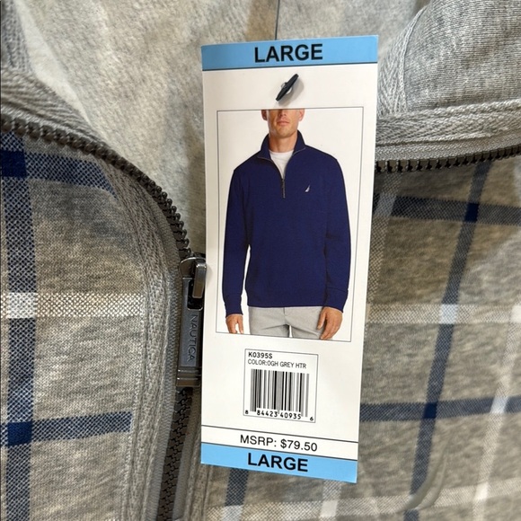 Nautica Men's Gray and Blue Plaid Sweater/ zippered sweatshirt, Size Large - Picture 2 of 10